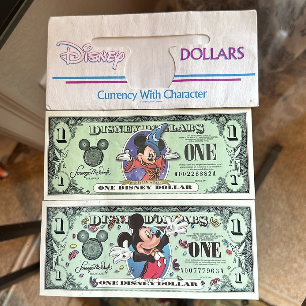 Disney Dollars  $1 -2000, 2001 with Envelope